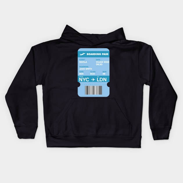 Boarding Pass from NYC to LDN Kids Hoodie by Avion